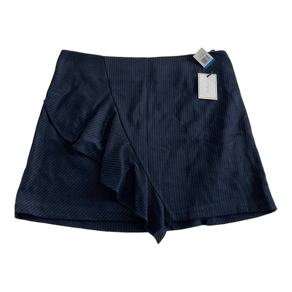 NWT 1.STATE Ruffle Pinstripe Mini Skirt Navy Size XL - Picture 2 of 6